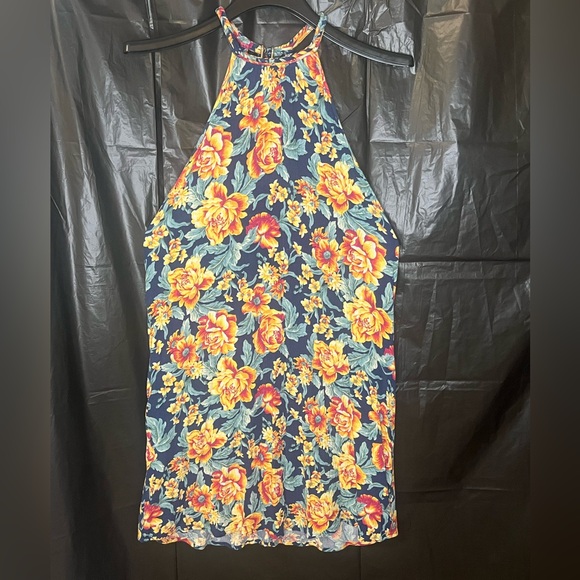 American Eagle Outfitters Floral Halter Top Dress- Navy Blue and Yellow - Picture 1 of 3